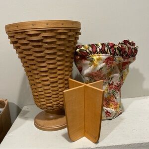 Longaberger Brown Woven Vase Basket with Floral Fabric And Wood Divider